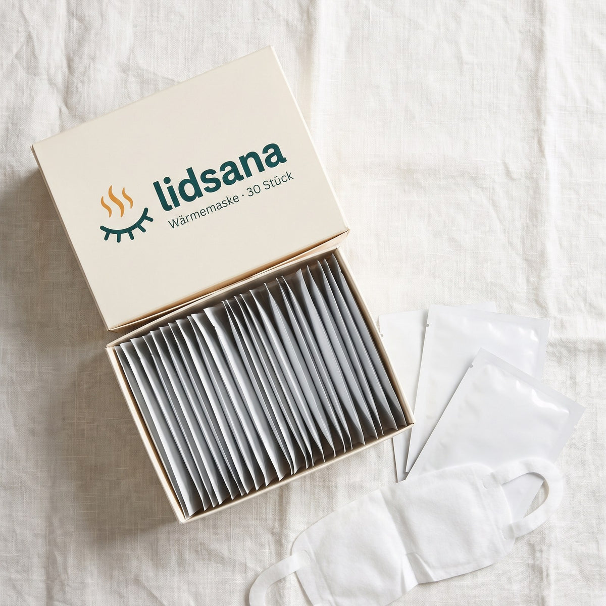 Lidsana Wärmemaske – Box mit 30 einzeln verpackten Masken (Entwurf der Verpackung)