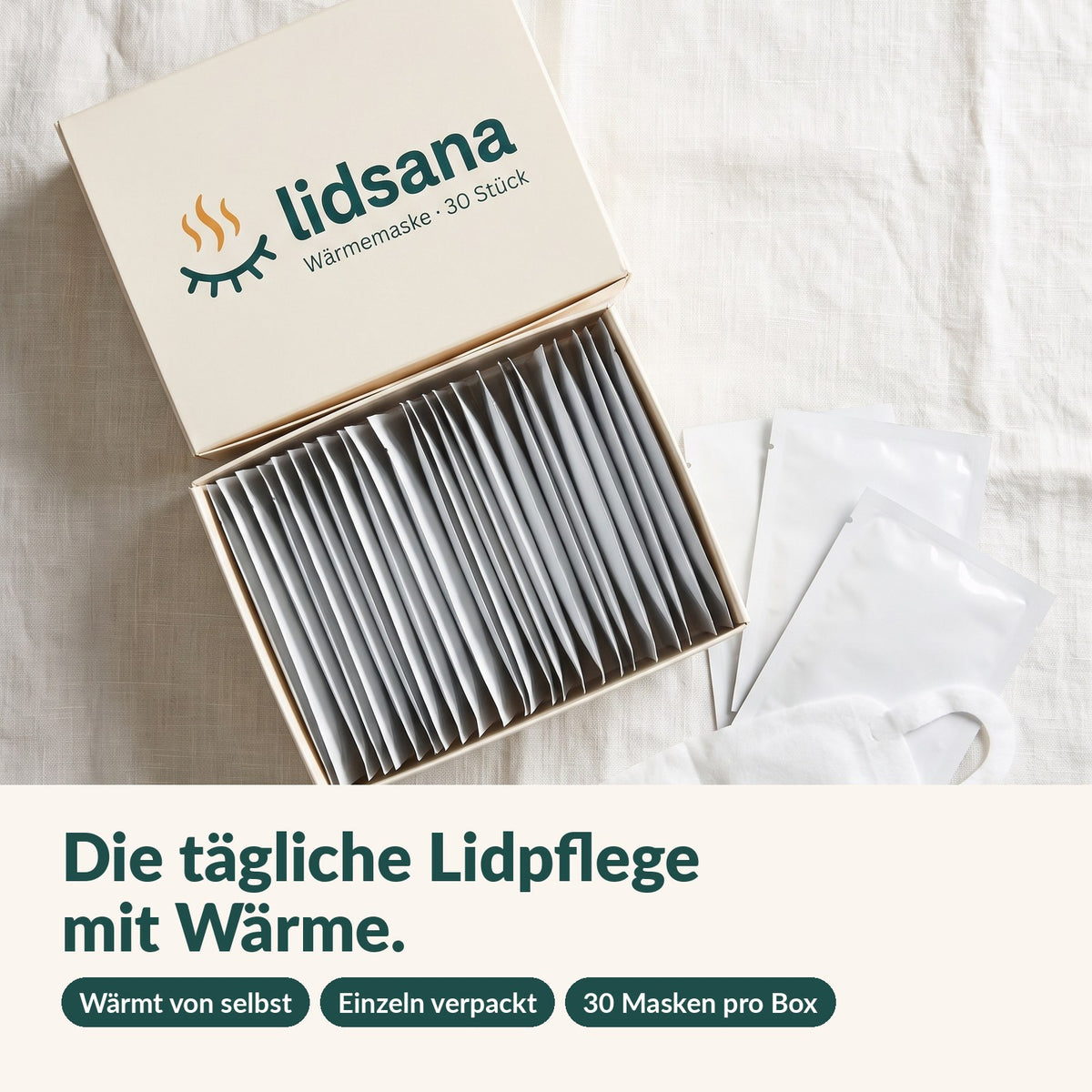 Lidsana Wärmemaske: Box mit 30 einzeln verpackten Masken – die tägliche Lidpflege mit Wärme